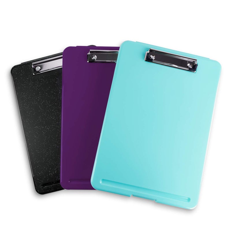 Super Z Outlet Slim Plastic Nursing RN Style Coaches Clipboard with Open Foldable Storage, Classroom Teacher College Size (9.5" x 13.5") (3-Pack (Assorted Alternate)) - Image 1